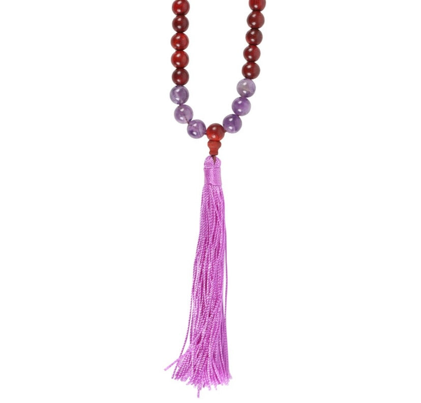 Intuition Rosewood & Amethyst Mallah Necklace