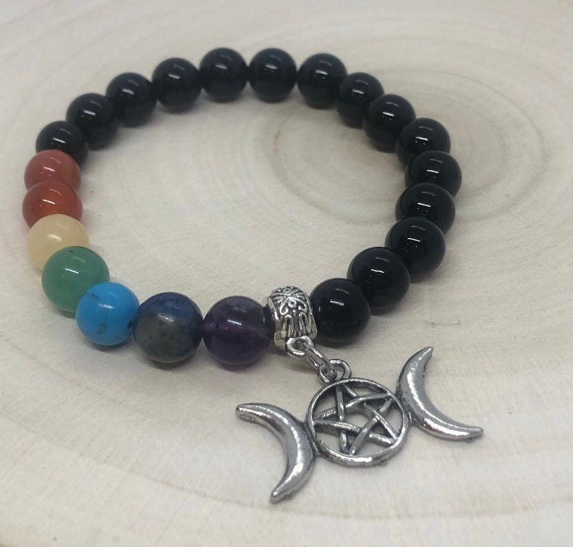 Onyx Triple Moon Chakra Bracelet