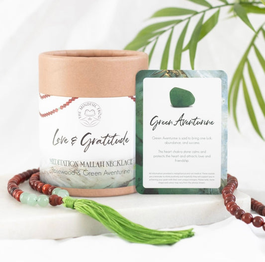 Love And Gratitude Rosewood & Green Aventurine Mallah Necklace