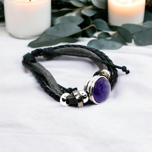 Amethyst Leather Bracelet